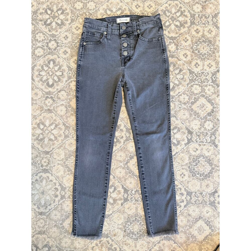 Madewell 10” High Rise Skinny Jeans Womens 26P Petite Black Raw Hem Button Fly